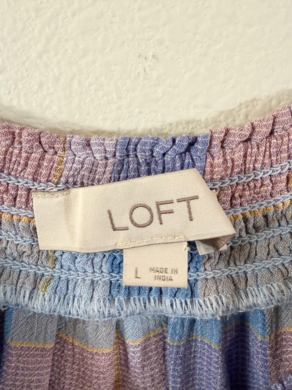 Loft Tiered Midi Dress Size L Blue Purple Plaid Smocked Sleeveless Casual Preppy - Picture 5 of 9